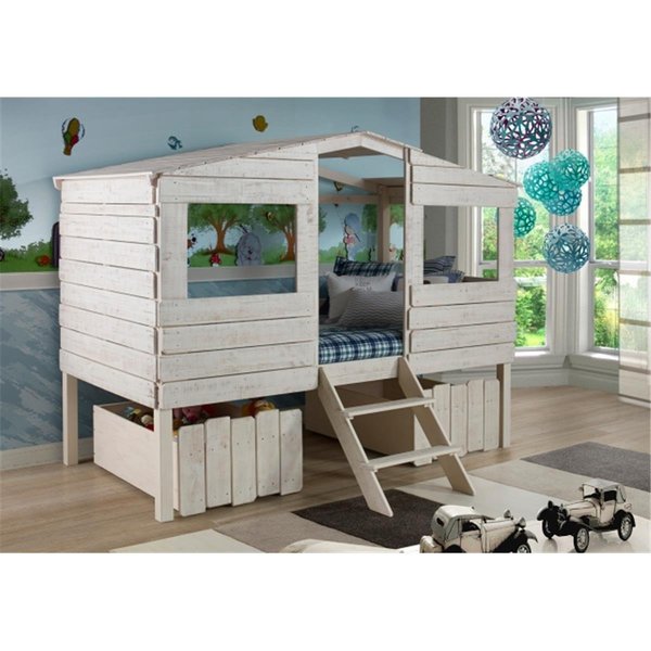 Fixturesfirst PD-1380TLRS-1381 Twin Size Tree House Loft Bed with Under Bed Drawers in Rustic Sand FI2641021